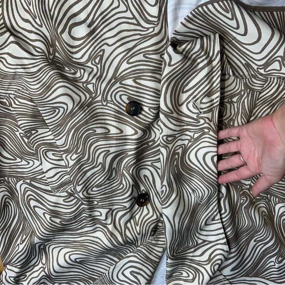 Open Edit Brown and Cream Patterned Trench Coat Lagenlook Artsy - Picture 9 of 12
